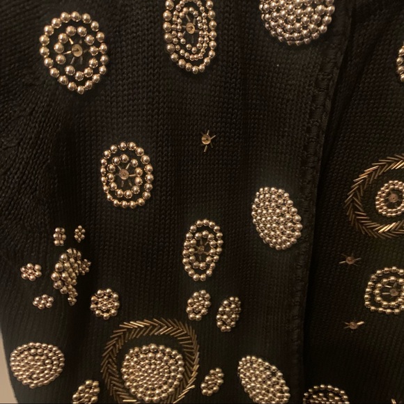 VINTAGE Beaded Art Deco Revival Gold Ornate Black Knit Vintage Glam Cardigan - Picture 5 of 14